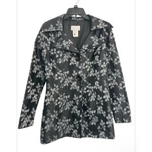 X.O.X.O. Vintage Gray Black Floral Gray Button Front Jacket Coat Women's Medium